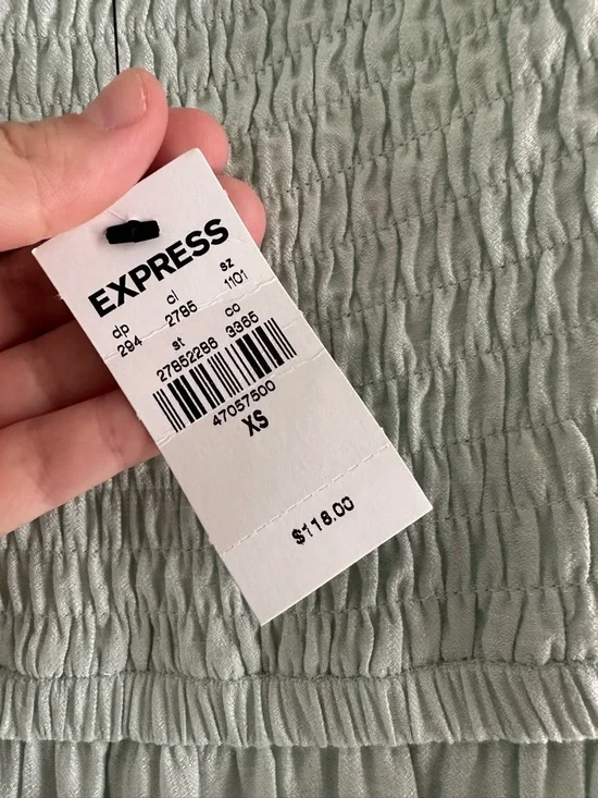 Express Mint Green Smocked Ruffle Strap Midi Dress - Picture 6 of 7